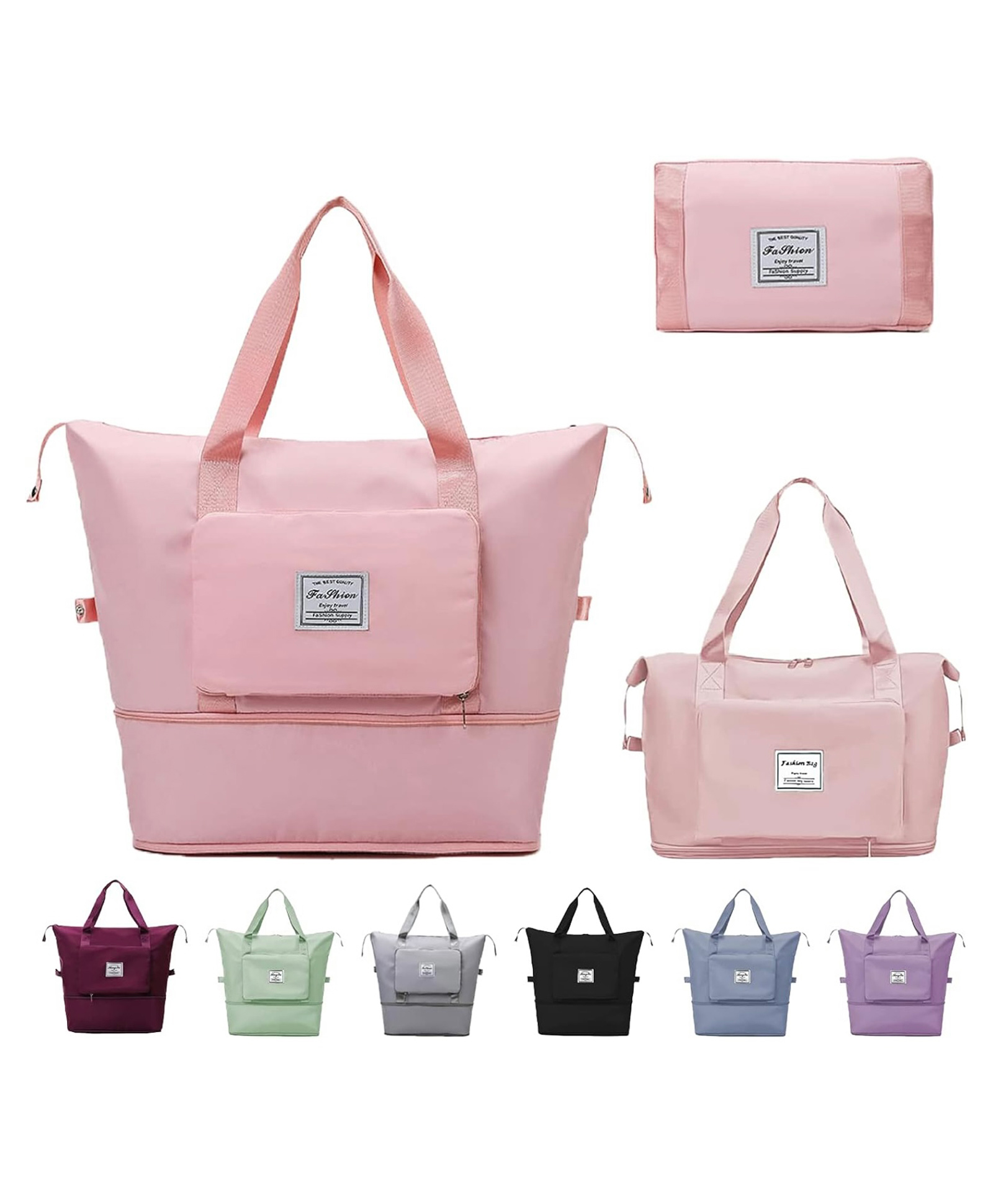ARCADE TOYS Large Capacity Folding Travel Bag, Dry and Wet Separation Multifunctional Sports Shoulder Bag, Foldable Travel Duffel Bag, Travel Lightweight. (Pink)-picture-39