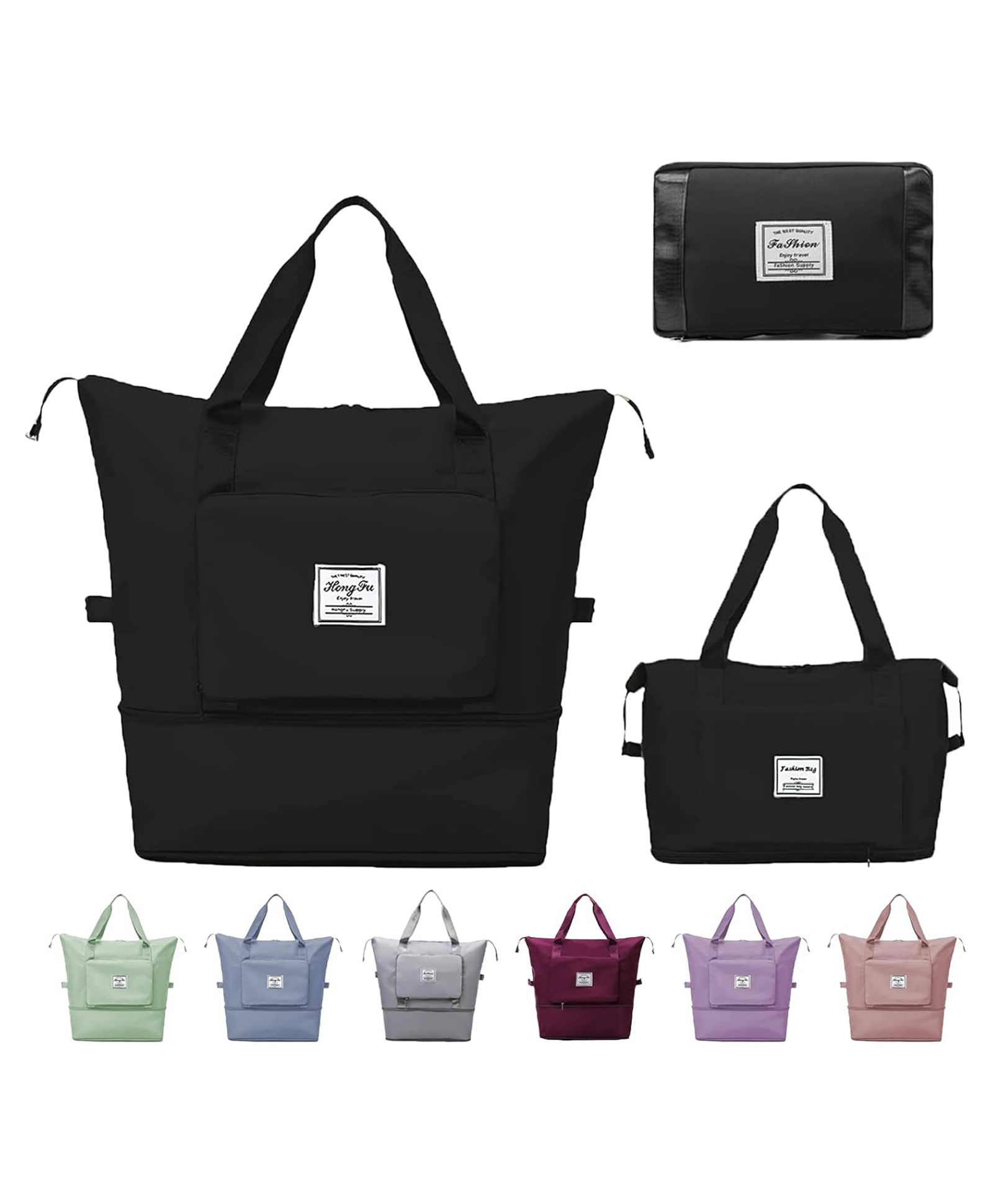 ARCADE TOYS Large Capacity Folding Travel Bag, Dry and Wet Separation Multifunctional Sports Shoulder Bag, Foldable Travel Duffel Bag, Travel Lightweight. (Black)-picture-10
