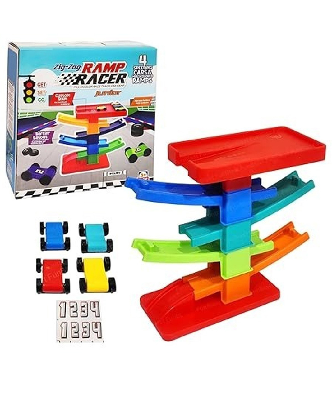 Domenico Ramp Racing Toy Car 4 Level Track Set I Zig Zag Car Slide I First Baby Toys I Sliding Car I Toddler Rally Race Car Ramp Toy Set is A Great Gift for Boys and Girls-image-24