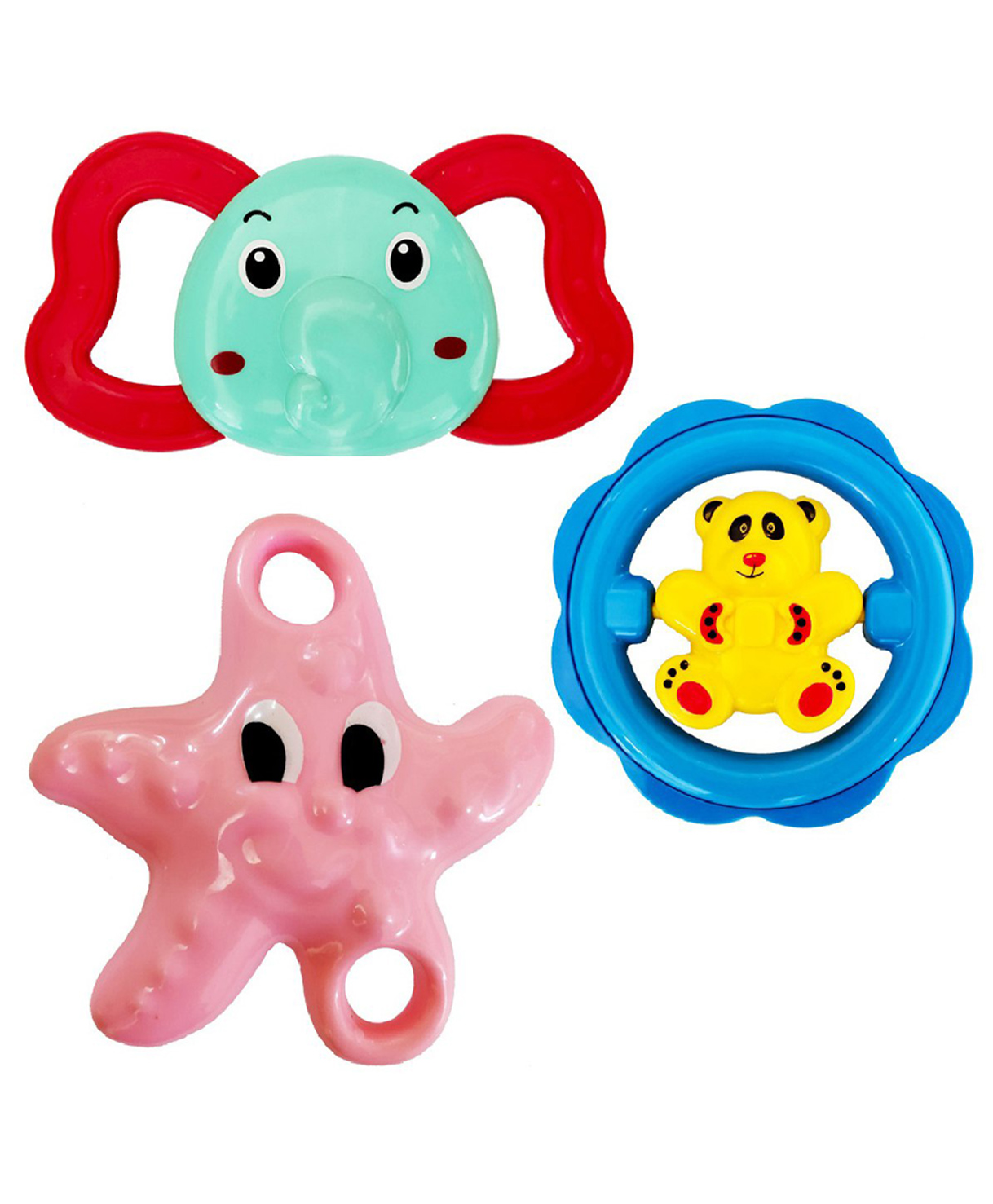 DOMENICO Toys Non-Toxic Musical Sound Rattle Teether for New Born Pack Of 3 (Color And Print May Vary)-image-7