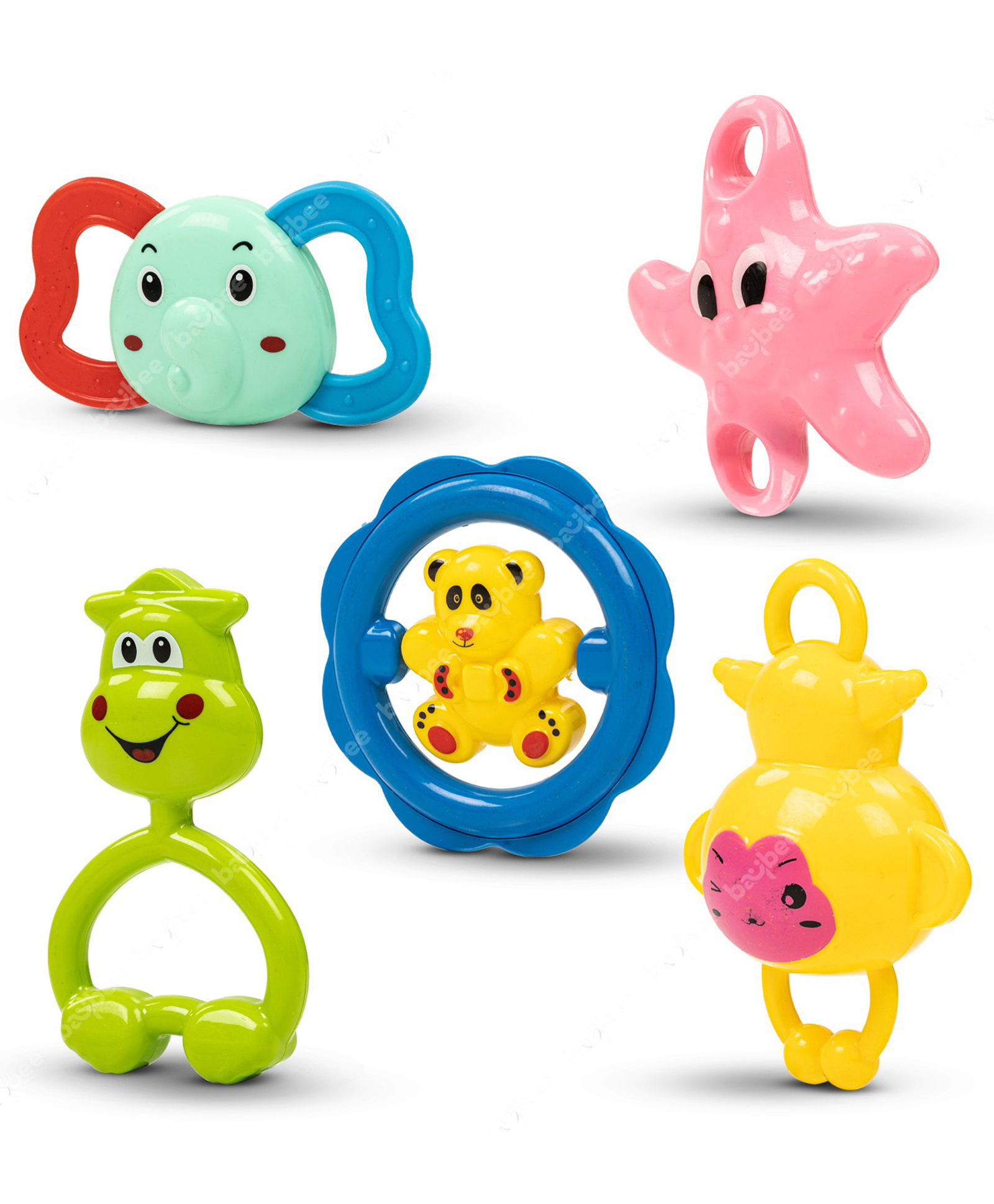 DOMENICO Toys Non-Toxic Musical Sound Rattle Teether for New Born Pack Of 5 (Color And Print May Vary)-picture-20