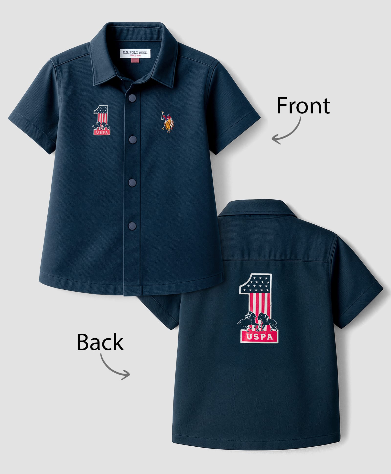 US Polo Assn Twill Woven Half Sleeves Brand Embroidery & Text Printed Shirt - Navy Blue-image-43