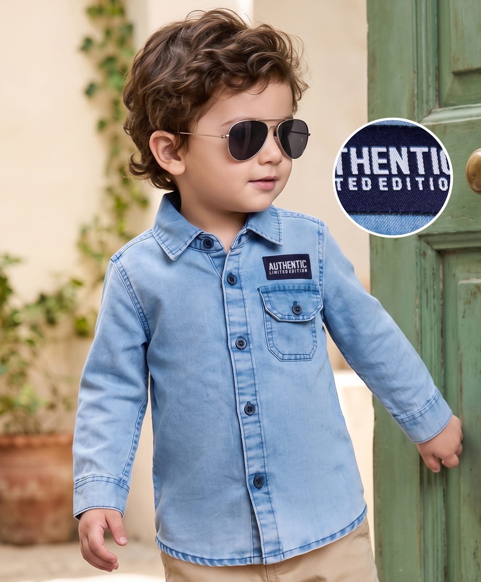 Kookie Kids Woven Full Sleeves Washed Shirt with Front Pocket- Light Blue-image-34