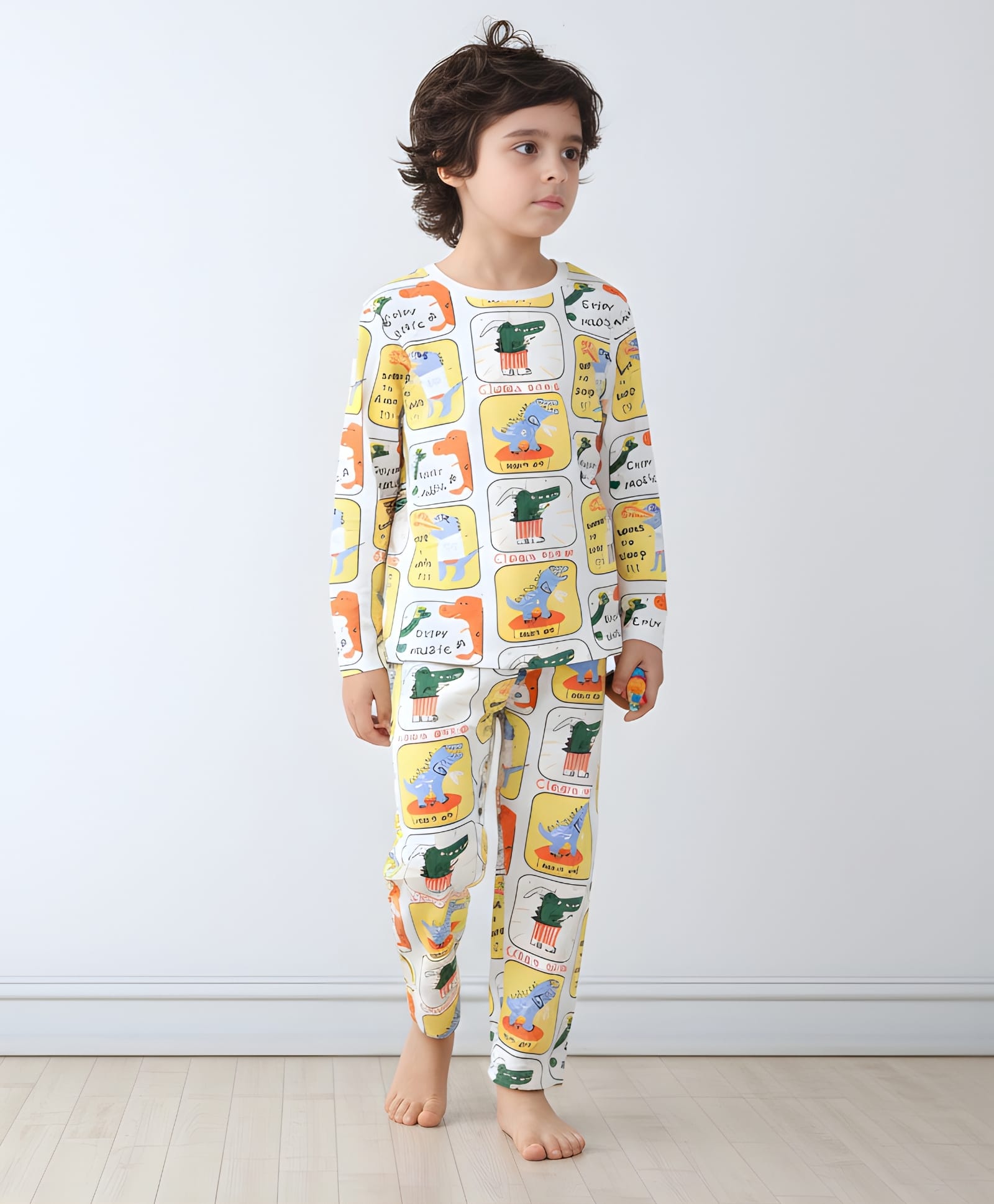 Anthrilo 100% Cotton Knit Full Sleeves Crocodile Printed Coordinating Night Suit Set - White