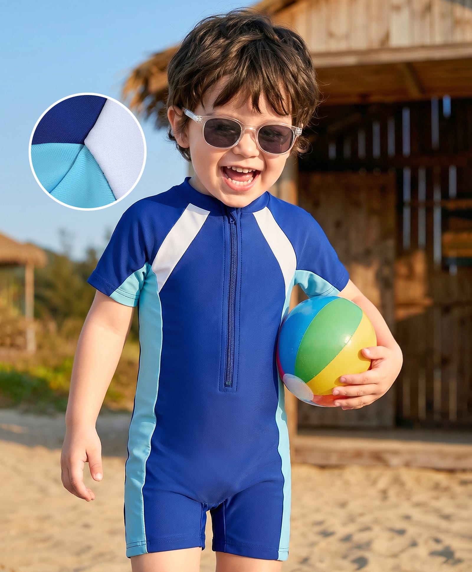 Mark & Mia Half Raglan Sleeves Legged Swimsuit - Blue
