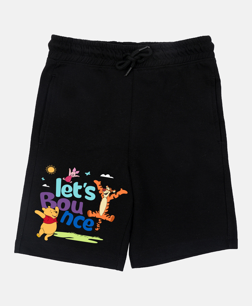 Wear Your Mind Cotton Knit Disney Winnie The Pooh Featuring Characters Printed Shorts - Black-picture-23