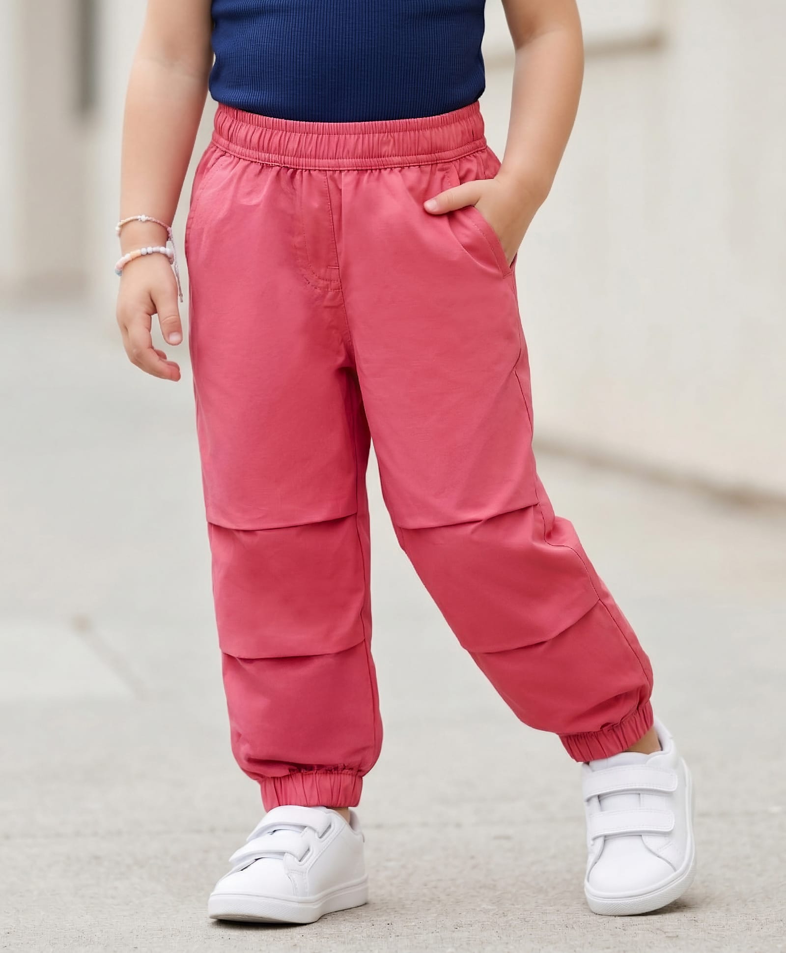 kookie kids india Kookie Kids Twill Woven Full Length Pleated Cut & Sew Jogger Fit Lounge Pant - Pink-picture-15