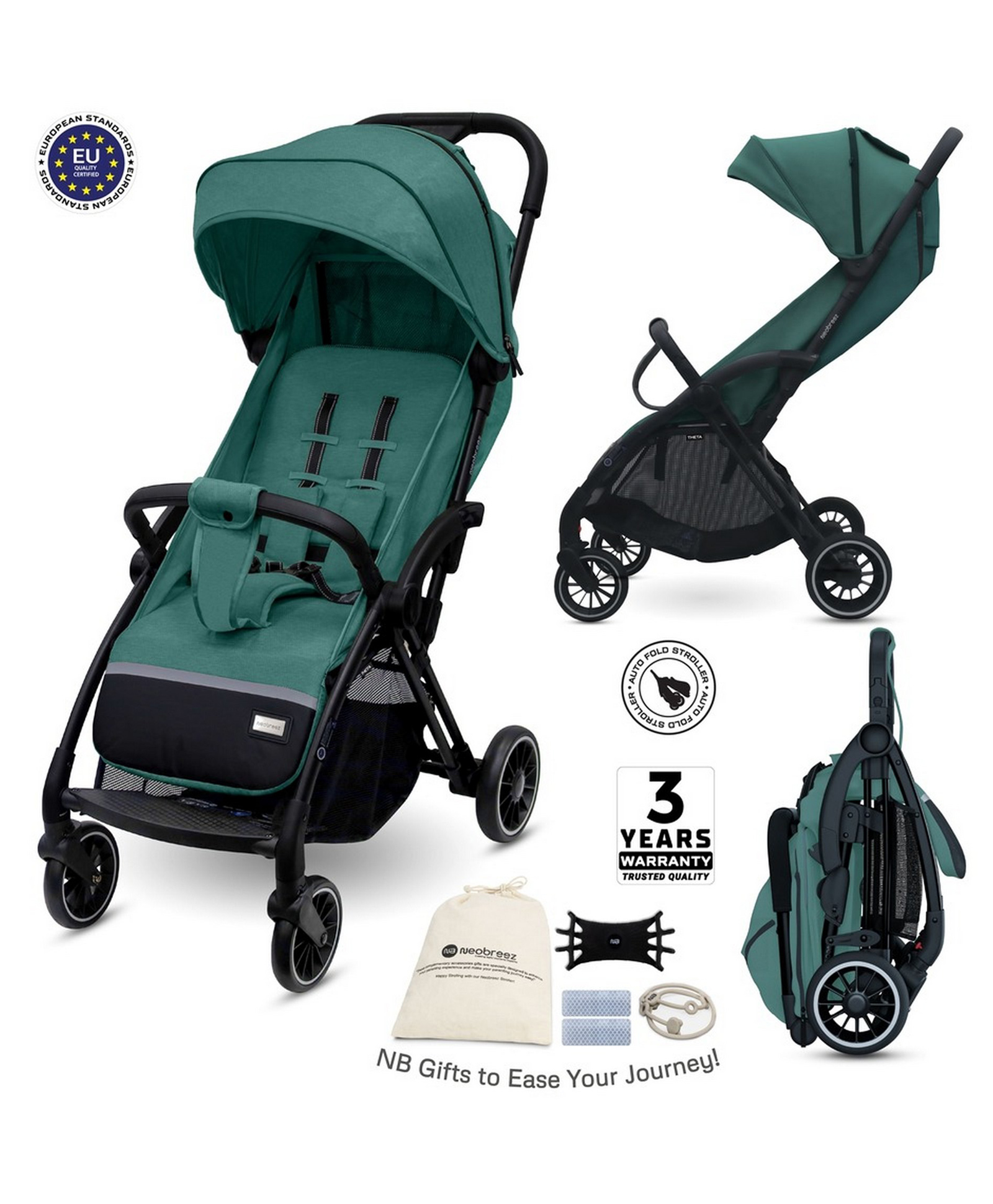 Neobreeze Theta Auto Fold Stroller - Olive Green-image-12