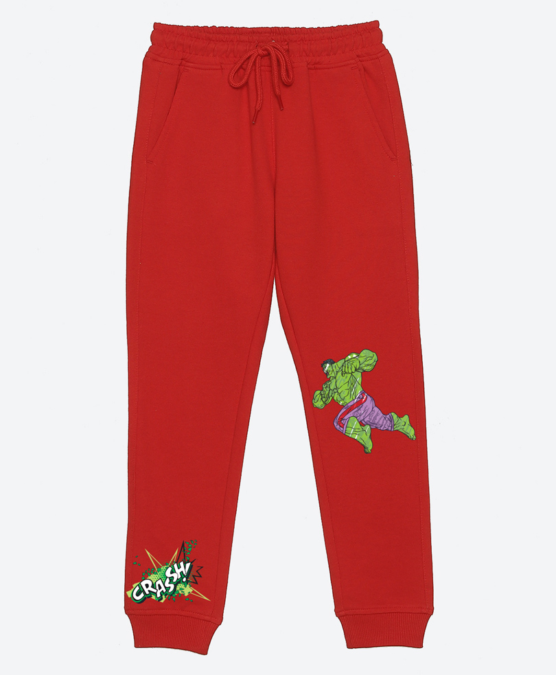 Wear Your Mind Knit Marvel Featuring Incredible Hulk Printed Joggers - Red-picture-25