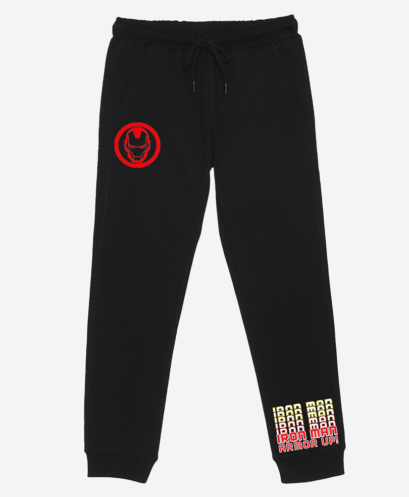 Wear Your Mind Knit Marvel Featuring Iron Man Text Printed Joggers - Black-picture-13