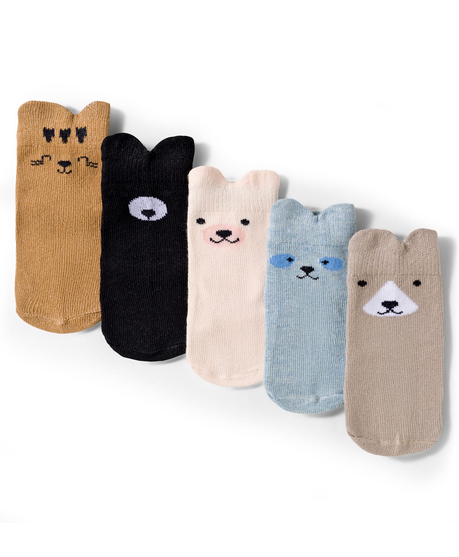 Doodle Poodle Cotton Knit Ankle Length Socks with Animal Design Pack of 5 - Offwhite Tan & Grey-image-3