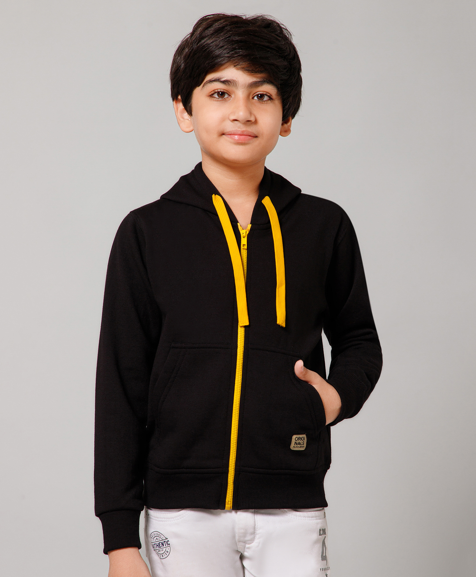 ALAN JONES Cotton Blend Knit Full Sleeves Solid Light Winter Hooded Sweatjacket - Black-image-41