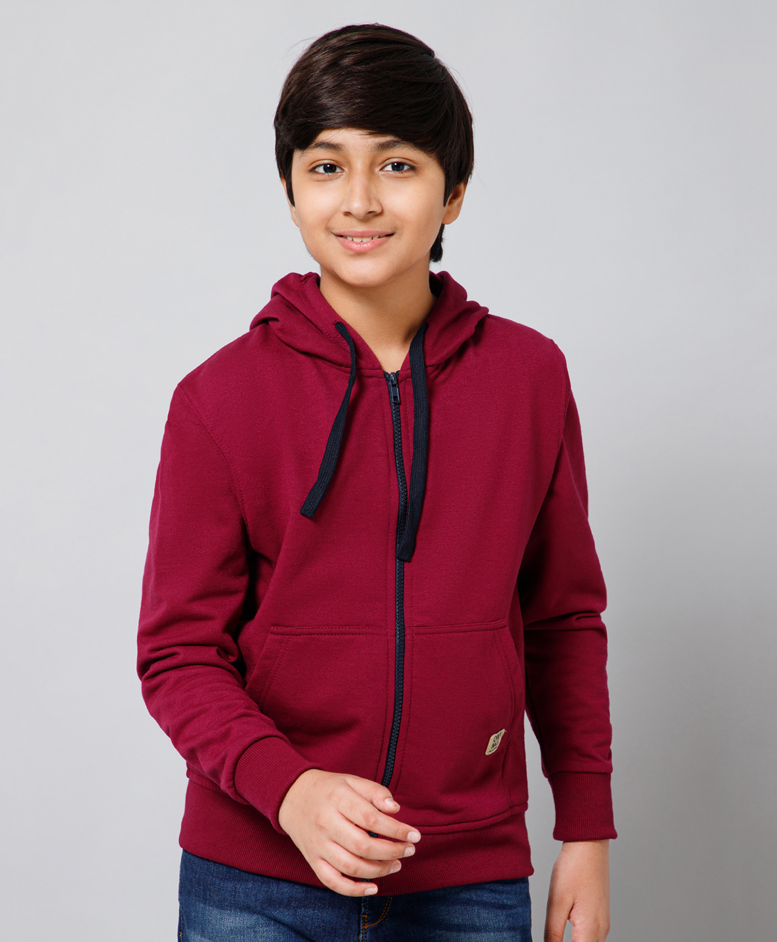 ALAN JONES Cotton Blend Knit Full Sleeves Solid Light Winter Hooded Sweatjacket - Cherry-picture-19