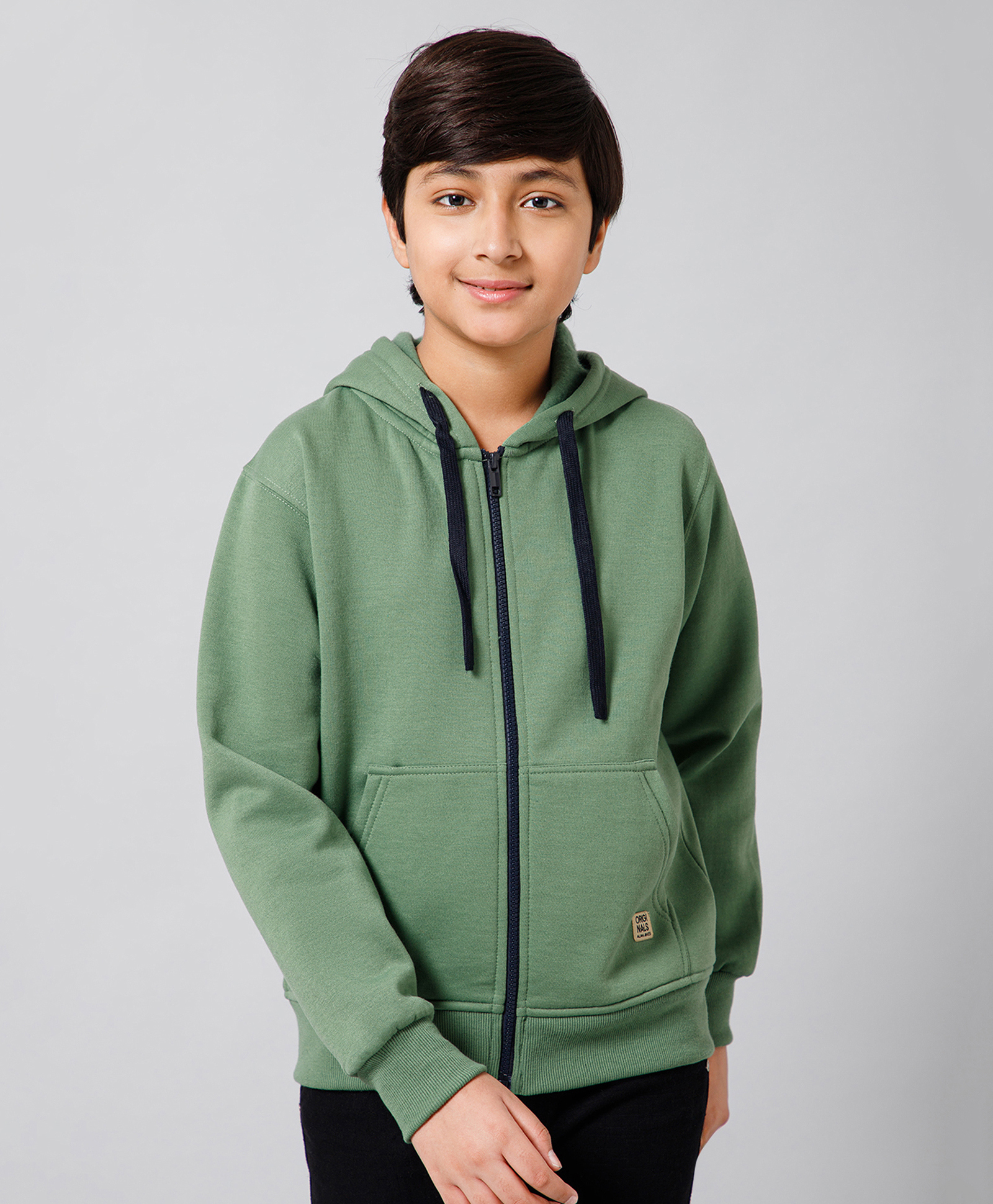 ALAN JONES Cotton Blend Knit Full Sleeves Solid Light Winter Hooded Sweatjacket - Green-picture-27