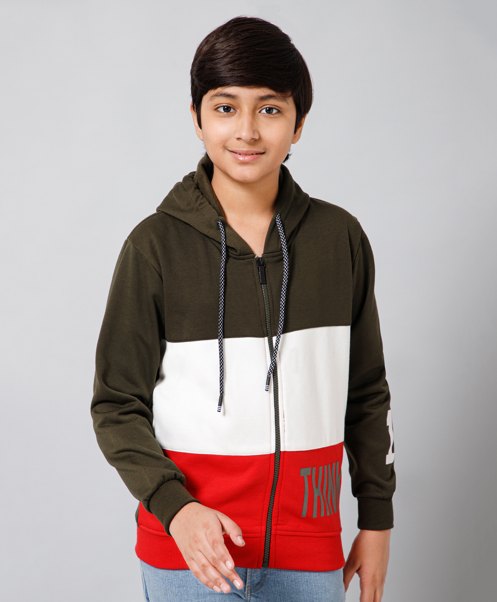 ALAN JONES Cotton Blend Knit Full Sleeves Think Text Printed Light Winter Hooded Sweatjacket - Green & Orange-picture-26