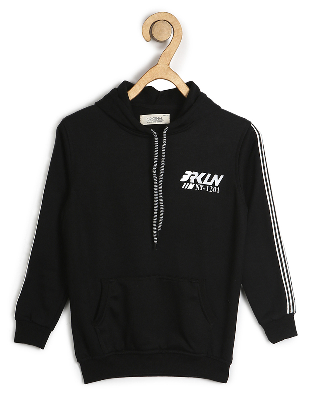 ALAN JONES Cotton Blend Knit Full Sleeves Typography Printed Side Taped Light Winter Hooded Sweatshirt - Black-picture-34