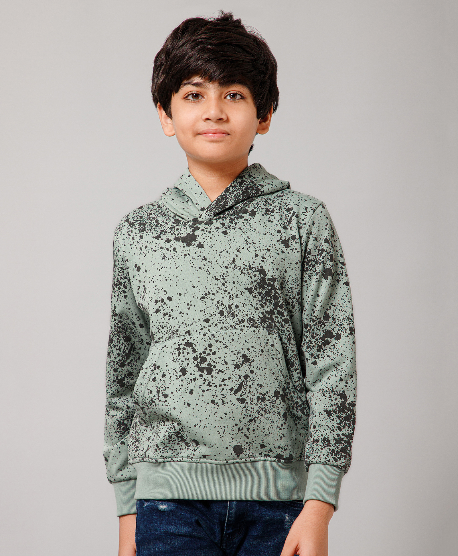 ALAN JONES Cotton Blend Knit Full Sleeves Colour Splash Printed Light Winter Hooded Sweatshirt - Mint Green-picture-40