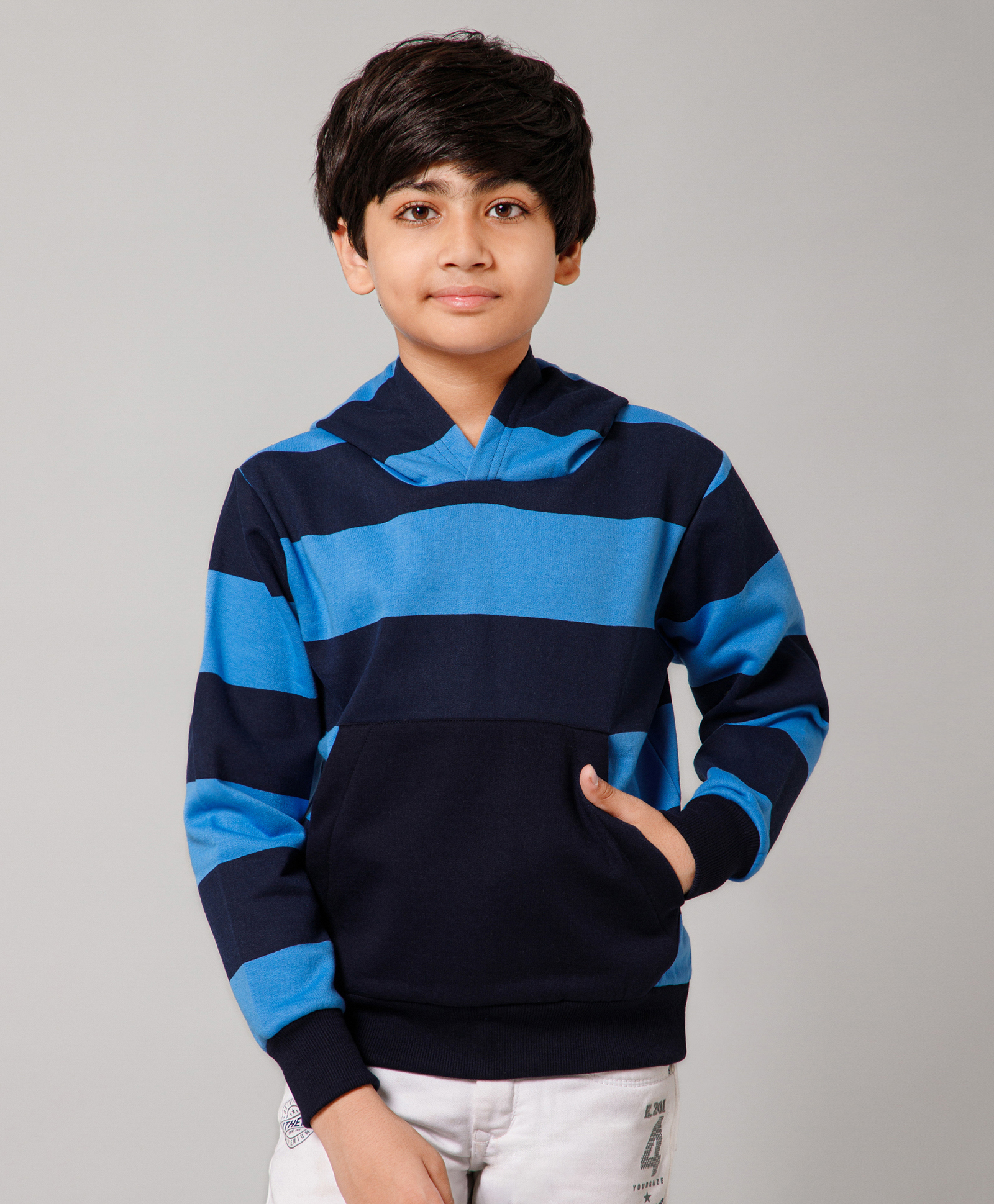 ALAN JONES Cotton Knit Full Sleeves Striped Hooded Light Winter Sweatshirt - Navy Blue-image-35