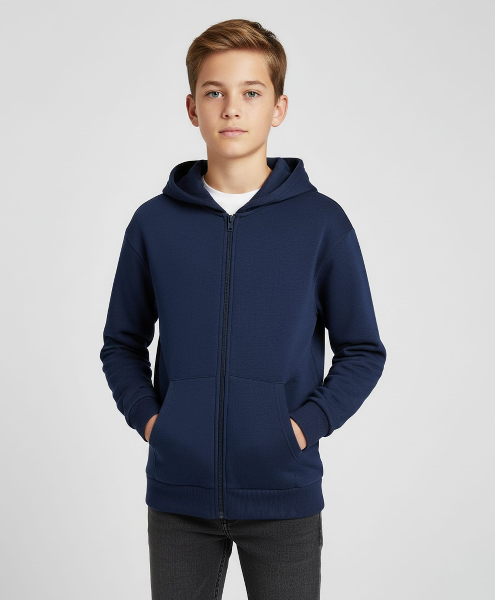 ALAN JONES Cotton Blend Knit Full Sleeves Solid Light Winter Hooded Sweatshirt - Navy Blue-picture-24