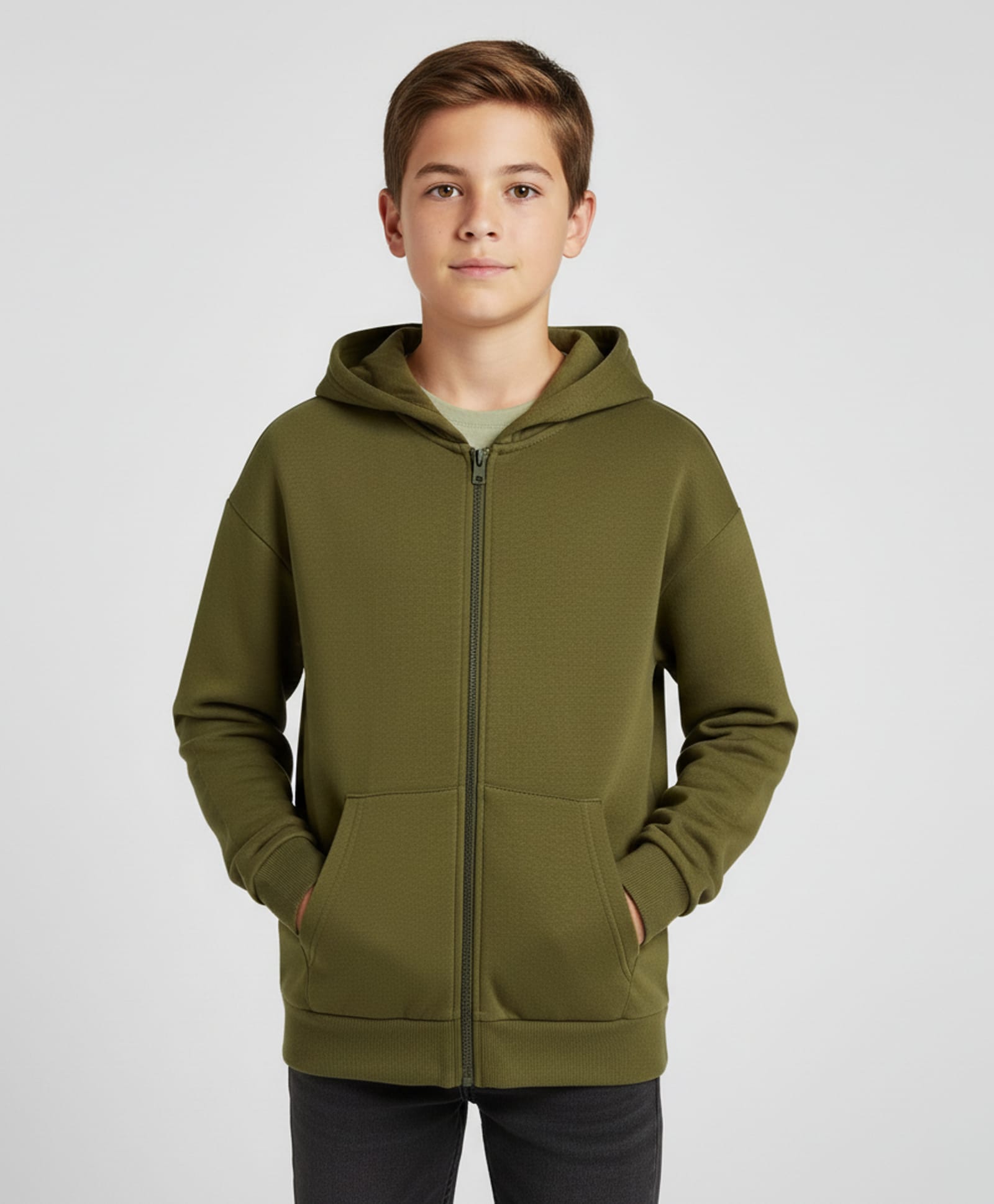 ALAN JONES Cotton Blend Knit Full Sleeves Solid Light Winter Hooded Sweatshirt - Olive-picture-21