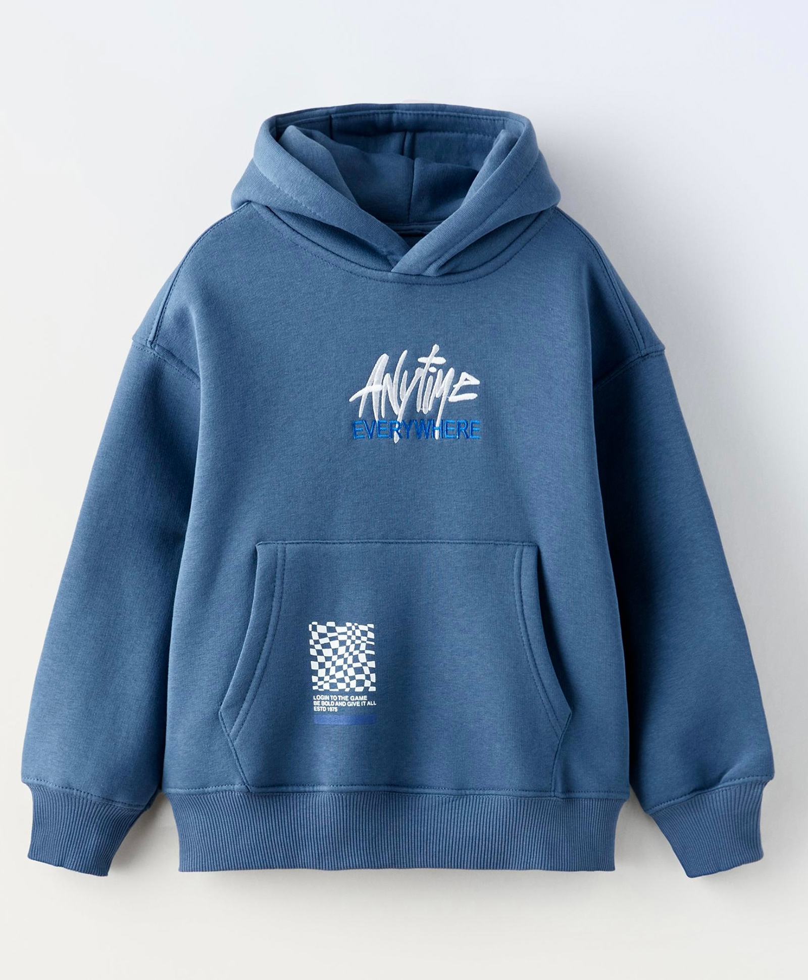ALAN JONES Cotton Blend Knit Full Sleeves Anytime Text Embroidered Light Winter Oversized Hoodie - Blue-picture-28