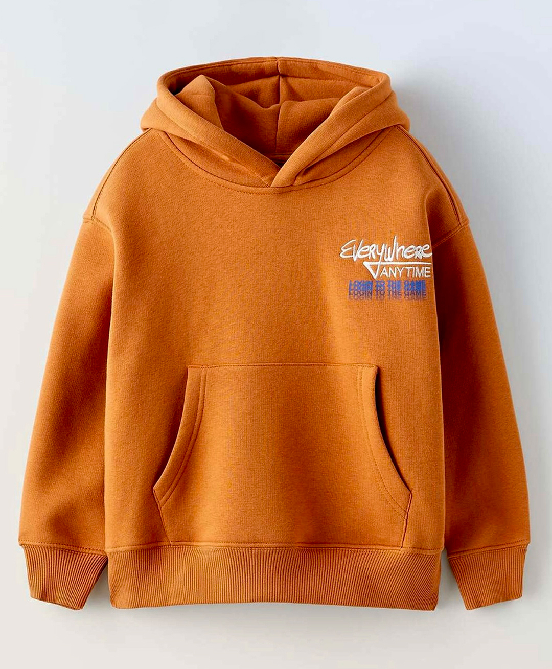 ALAN JONES Cotton Blend Knit Full Sleeves Everywhere Text Embroidered Light Winter Oversized Hoodie - Orange-picture-28