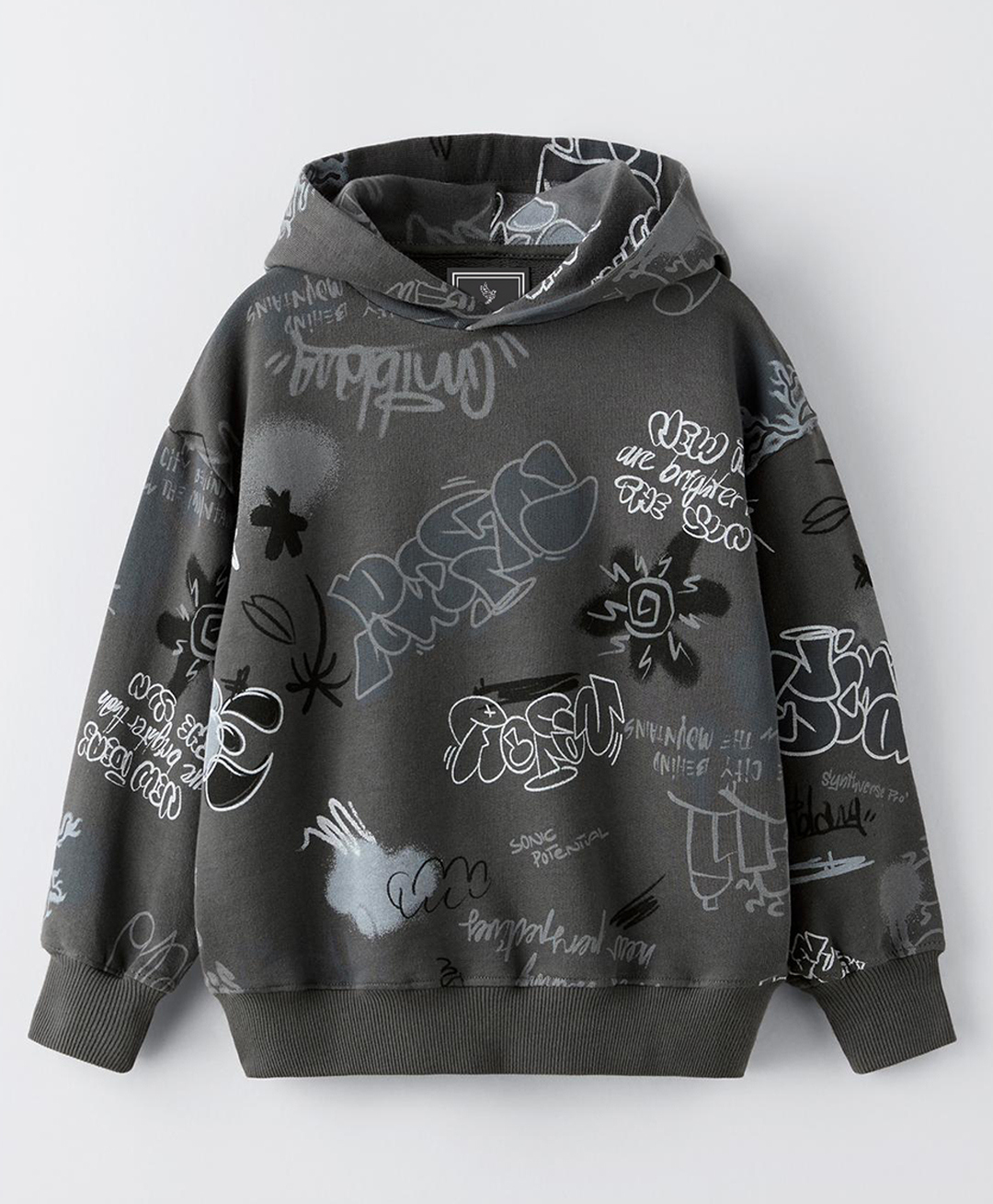 ALAN JONES Cotton Blend Knit Full Sleeves Grafiti Printed Light Winter Oversized Hoodie - Anthracite Grey-image-29