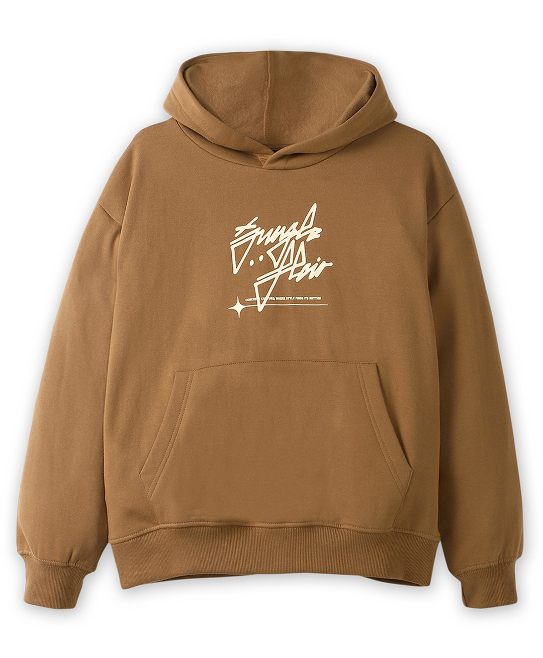 ALAN JONES Cotton Blend Knit Full Sleeves Typography Printed Light Winter Oversized Hoodie - Dark Camel-image-36