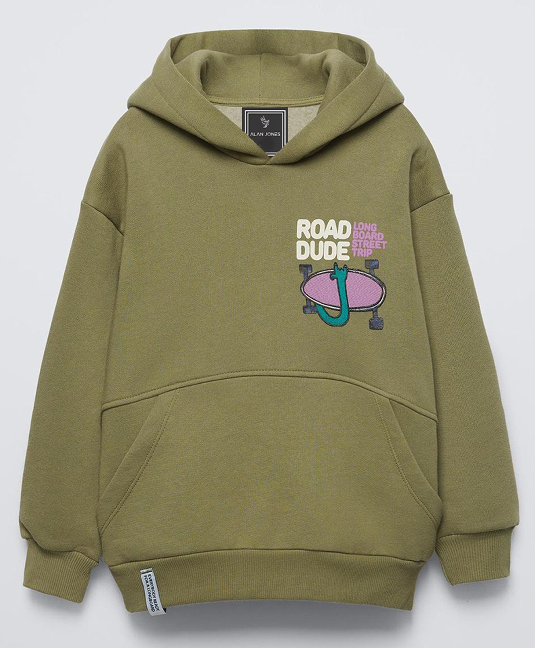 ALAN JONES Cotton Blend Knit Full Sleeves Road Dude Text Printed Light Winter Oversized Hoodie - Green-image-48