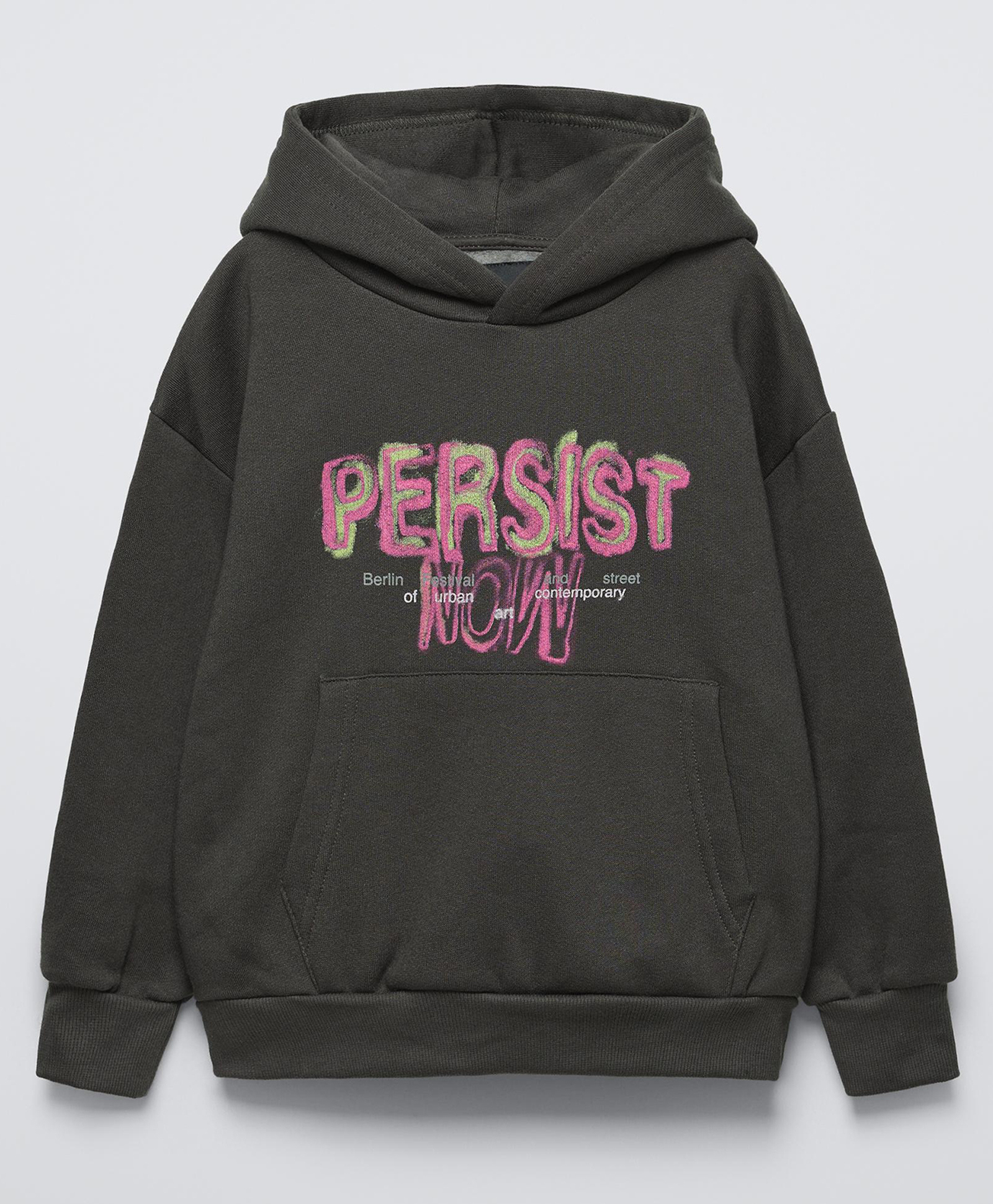ALAN JONES Cotton Blend Knit Full Sleeves Persist Text Printed Light Winter Oversized Hoodie - Anthracite Grey-picture-23