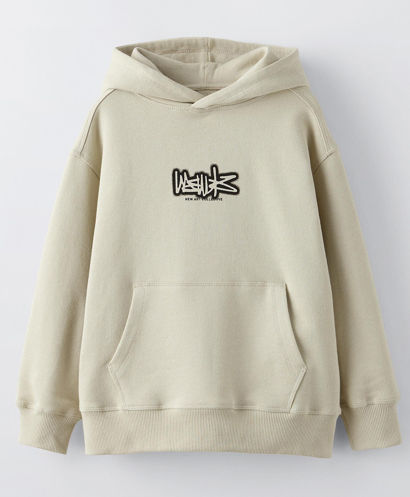ALAN JONES Cotton Blend Knit Full Sleeves Typography Printed Light Winter Oversized Hoodie - Beige-image-38