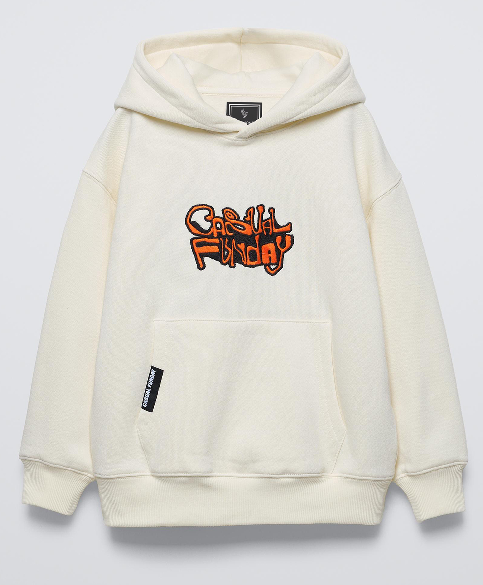 ALAN JONES Cotton Blend Knit Full Sleeves Casual Funday Text Embroidered Light Winter Oversized Hoodie - Ecru-image-15