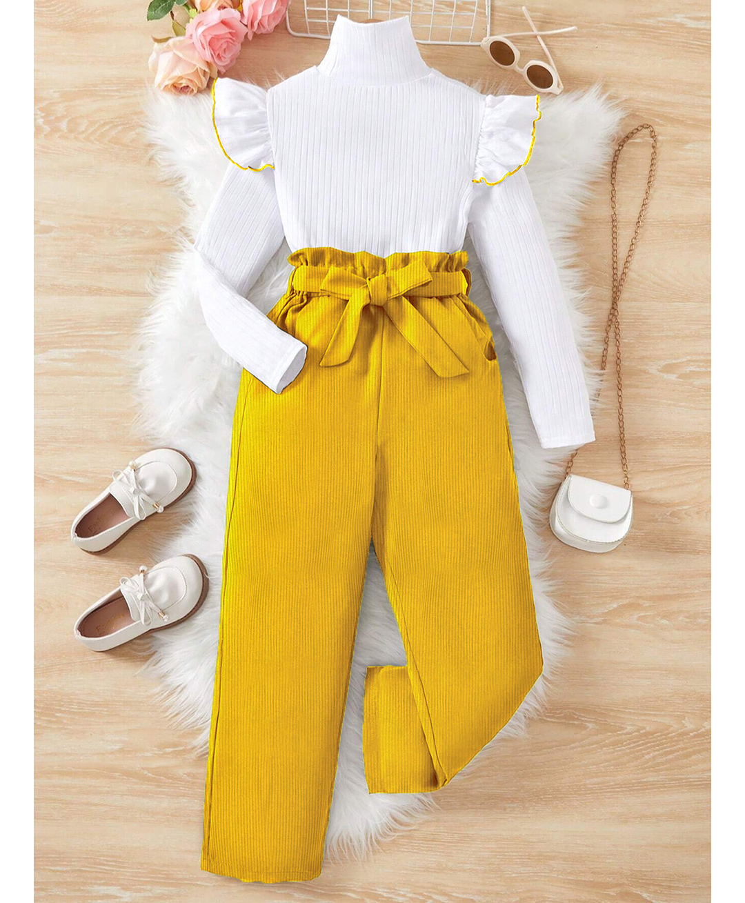 Fashion Dream Cotton Blend Woven Full Sleeves Pleated Top & Pant Set - White-picture-37