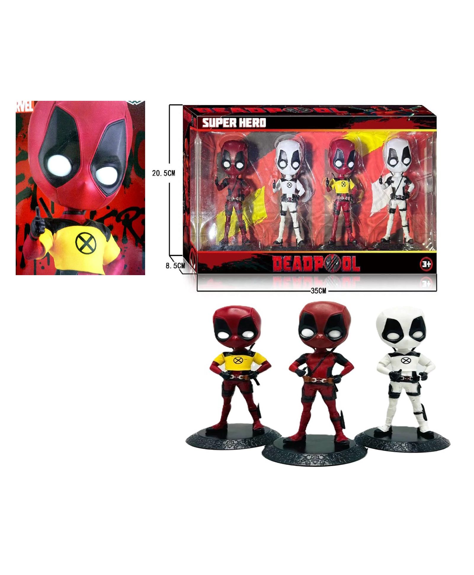 Sanjary Deadpool Super Hero Action Figure Set of 4 , featuring four uniquely styled chibi Deadpool figures in a collectible box color design may vary-image-24