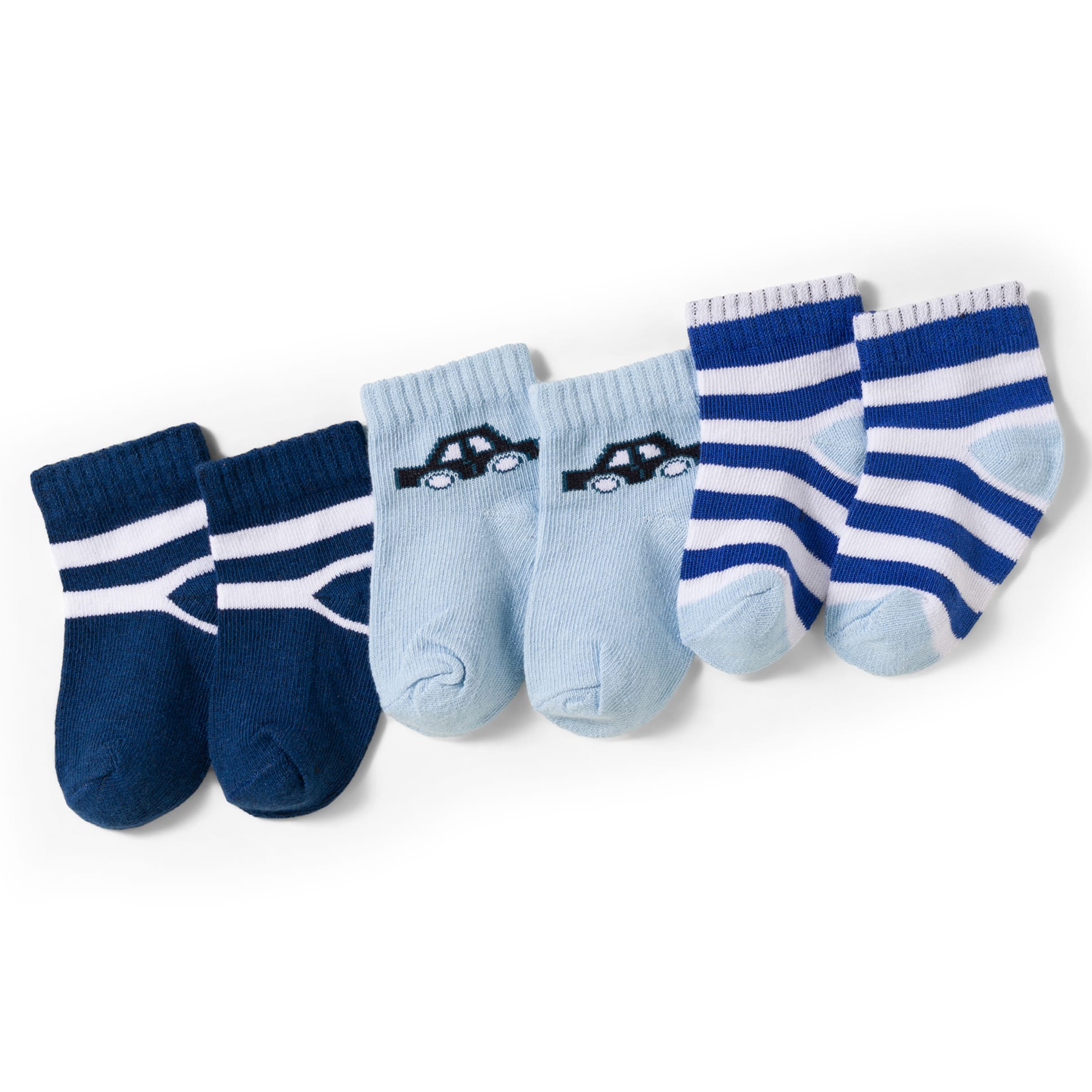 Doodle Poodle Cotton Lycra Knit Ankle Length Socks with Stripes & Car Design Pack of 3 - Light Blue & Navy Blue-image-15