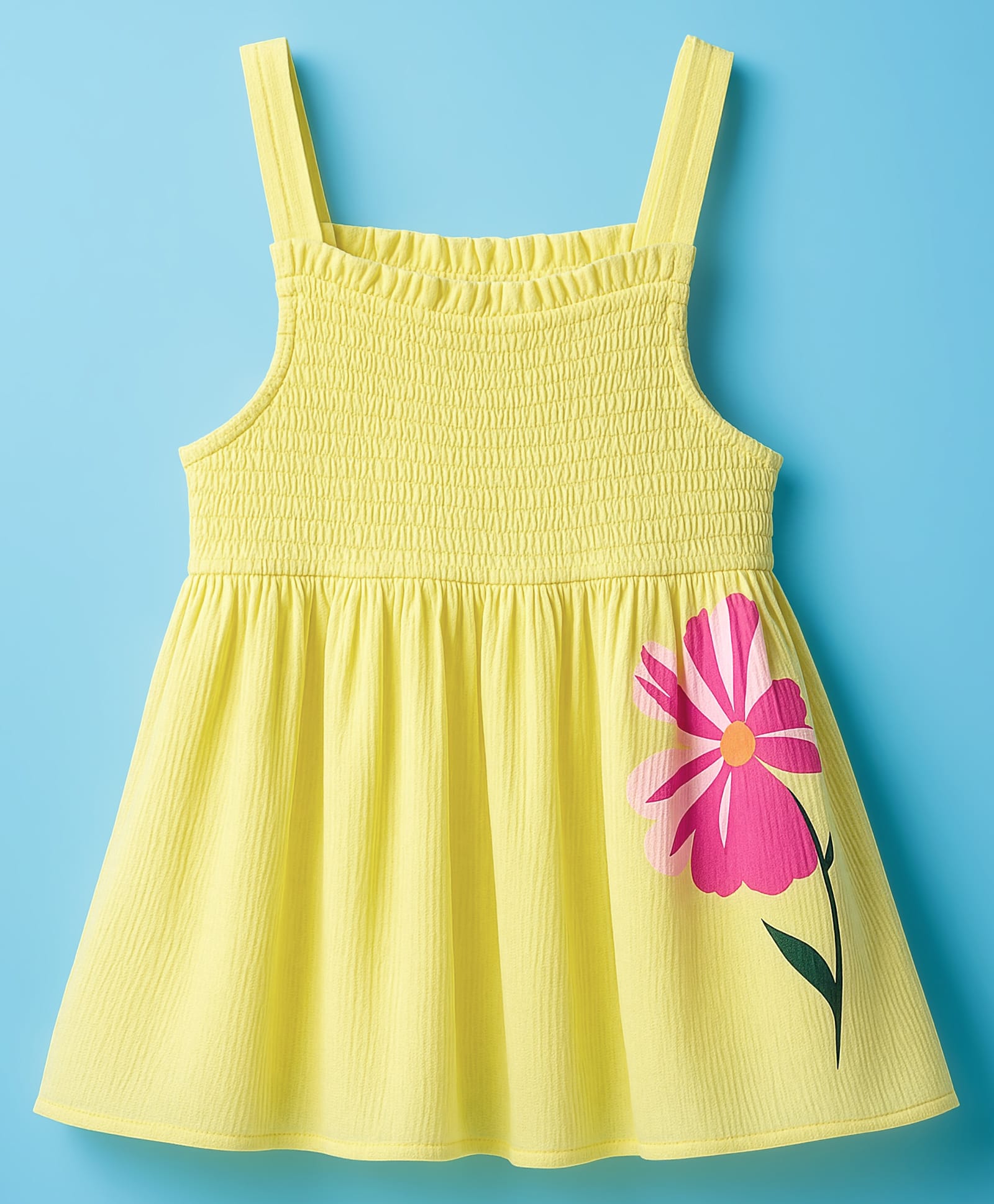 Kookie Kids Rayon Woven Sleeveless Top With Floral Print - Yellow