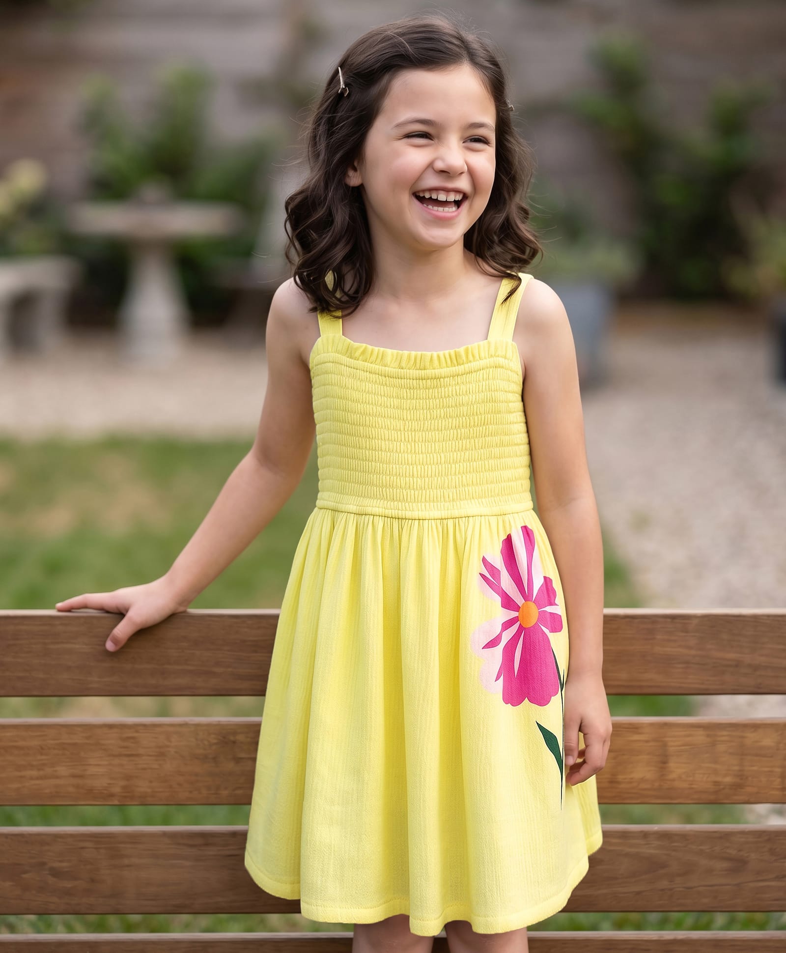 Kookie Kids Rayon Woven Sleeveless Top With Floral Print - Yellow-image-5