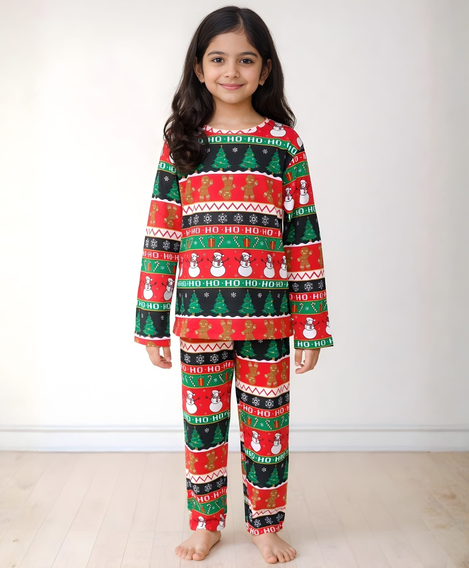 Anthrilo 100% Organic Cotton Knit Christmas Theme Full Sleeves Snowman Printed Comfort Fit Coordinating Night Suit Set - Red-picture-4