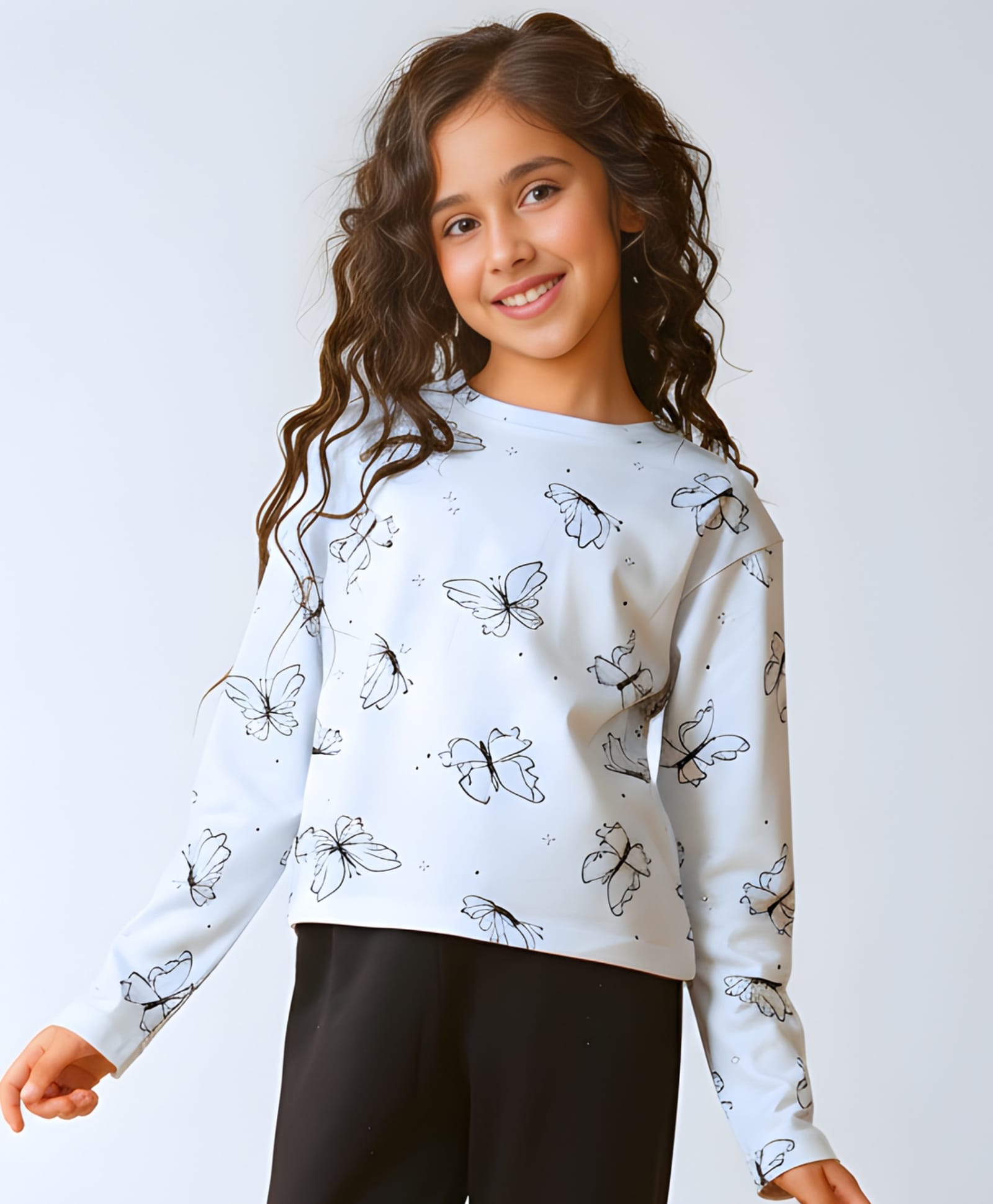 Anthrilo Blended Knit Full Sleeves Butterflies Printed Tee - Blue-picture-11