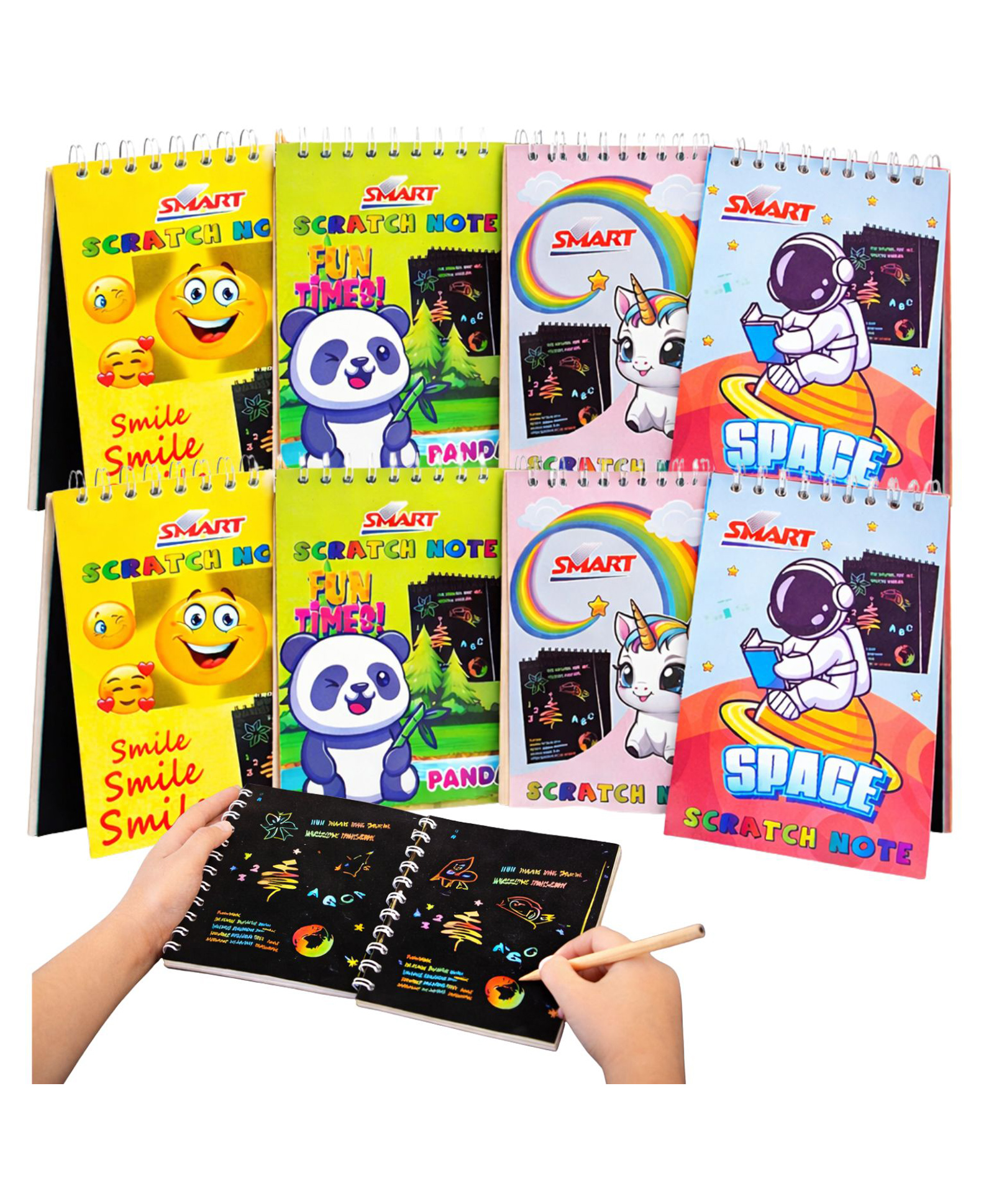 Rainbow Scratch Art Notebook for Kids (Pack of 12) Magic Doodle Drawing Pad with Wooden Stylus (10 Pages)-image-1
