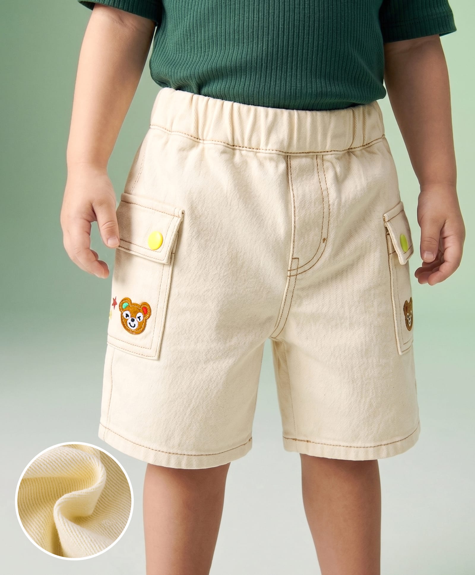 Mark & Mia Cotton Shorts With Teddy Bear Patch - Beige-image-36