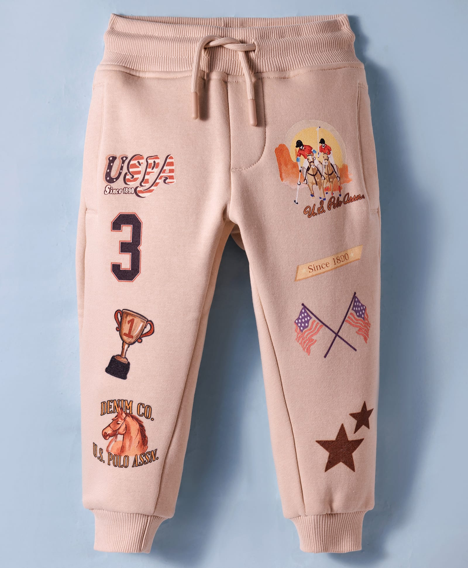 US Polo Assn Cotton Knit Full Length Lounge Pant With Text Print - Light Brown-image-9