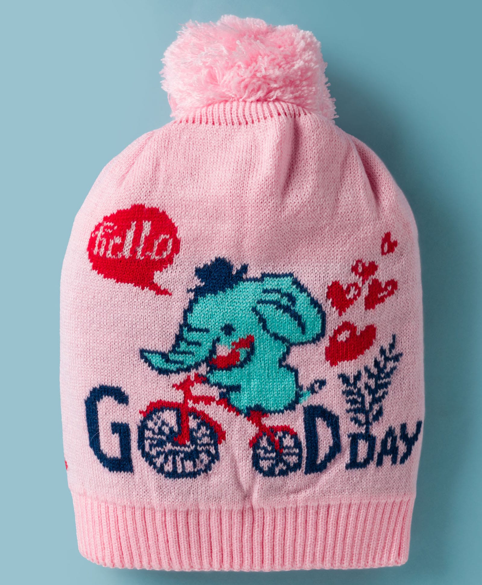 Model Knit Winter Cap With Pom Pom & Good Day & Elephant Design Pink - Diameter 9 cm-picture-38