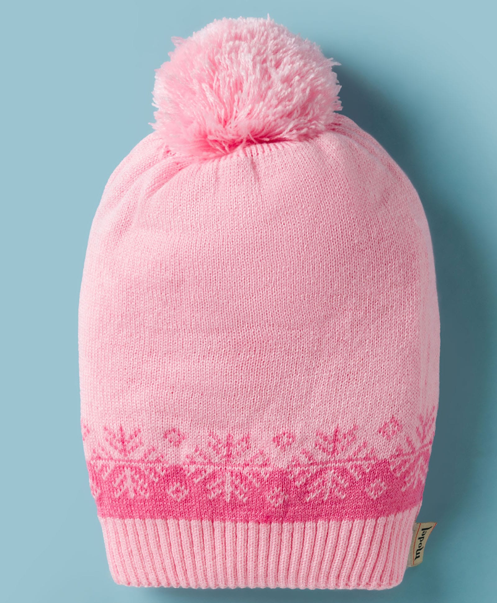 Model Knit Winter Cap With Pom Pom & Snowflake Design Pink - Diameter 9 cm-picture-39
