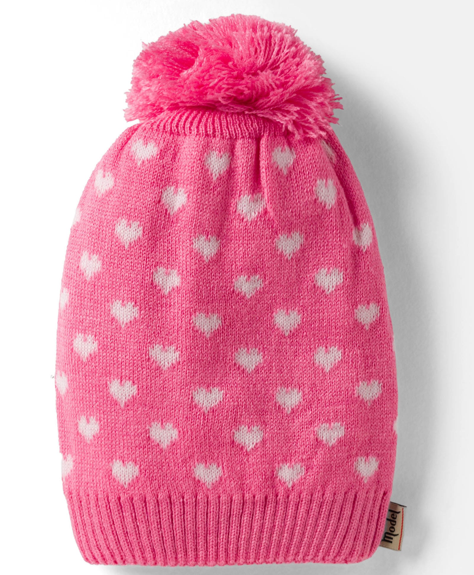 Model Knit Winter Cap With Pom Pom & Heart Design Pink - Diameter 9 cm-picture-41