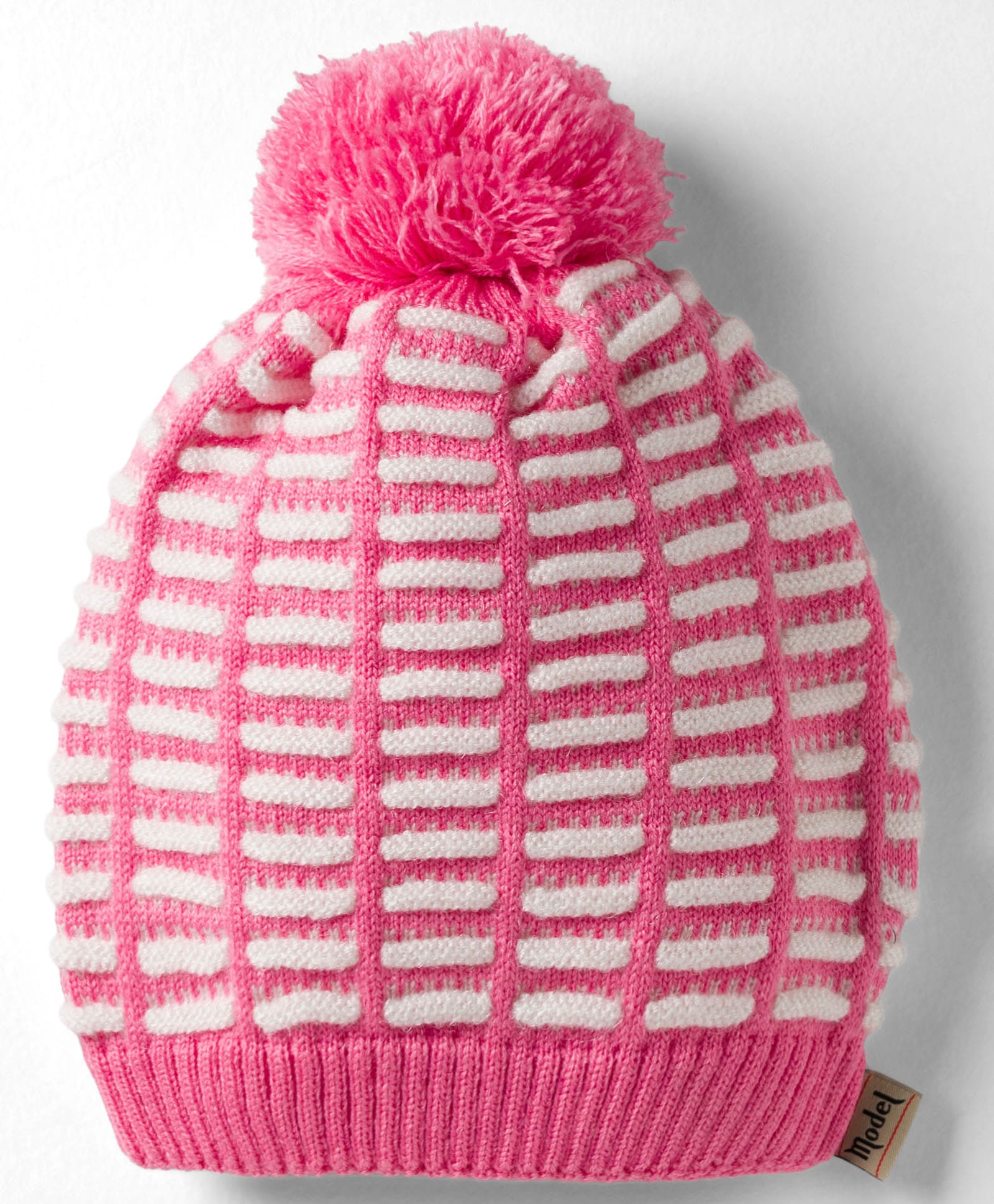 Model Knit Winter Cap With Pom Pom White & Pink - Diameter 9 cm