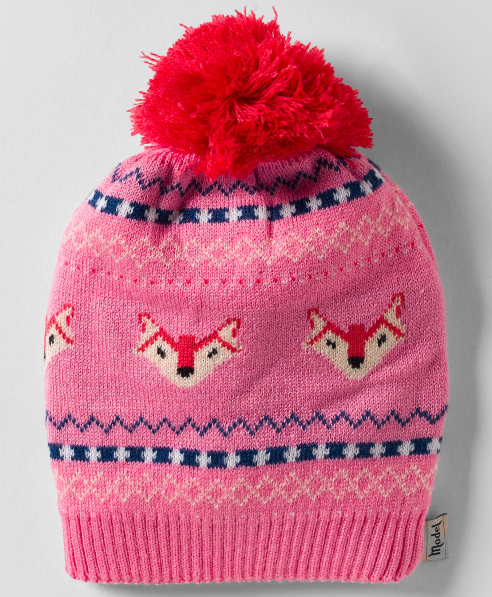 Model Knit Winter Cap With Pom Pom & Fox Design Pink - Diameter 9 cm-picture-33