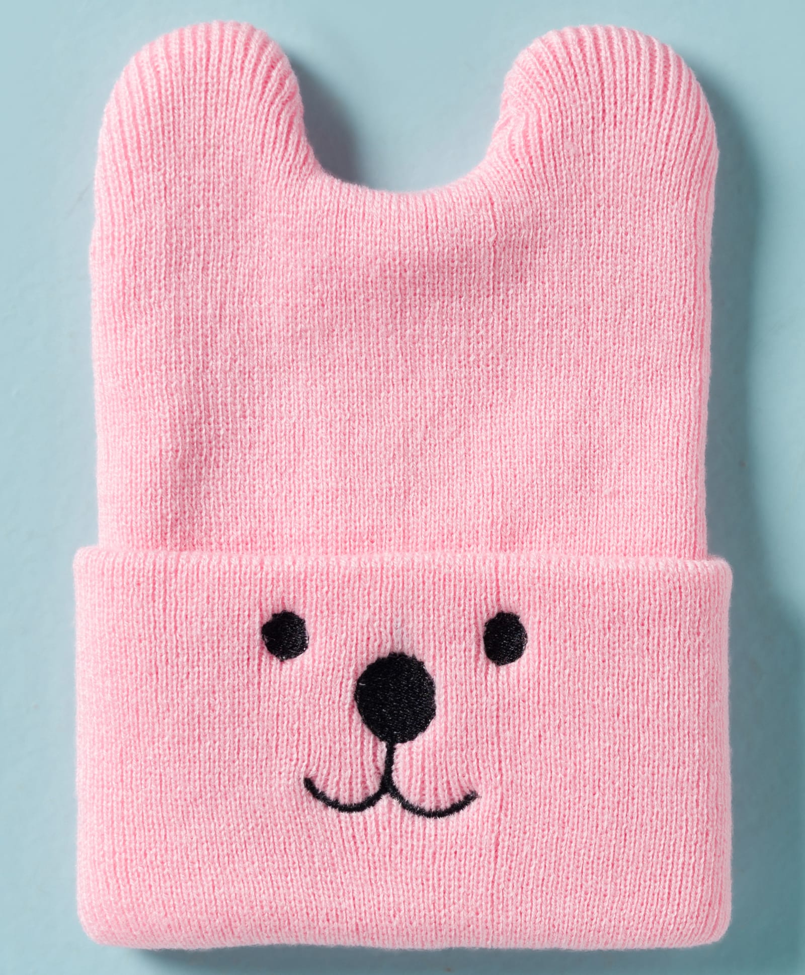 Model Knit Winter Cap With Bear Embroidery Design Pink - Diameter 10 cm-picture-42