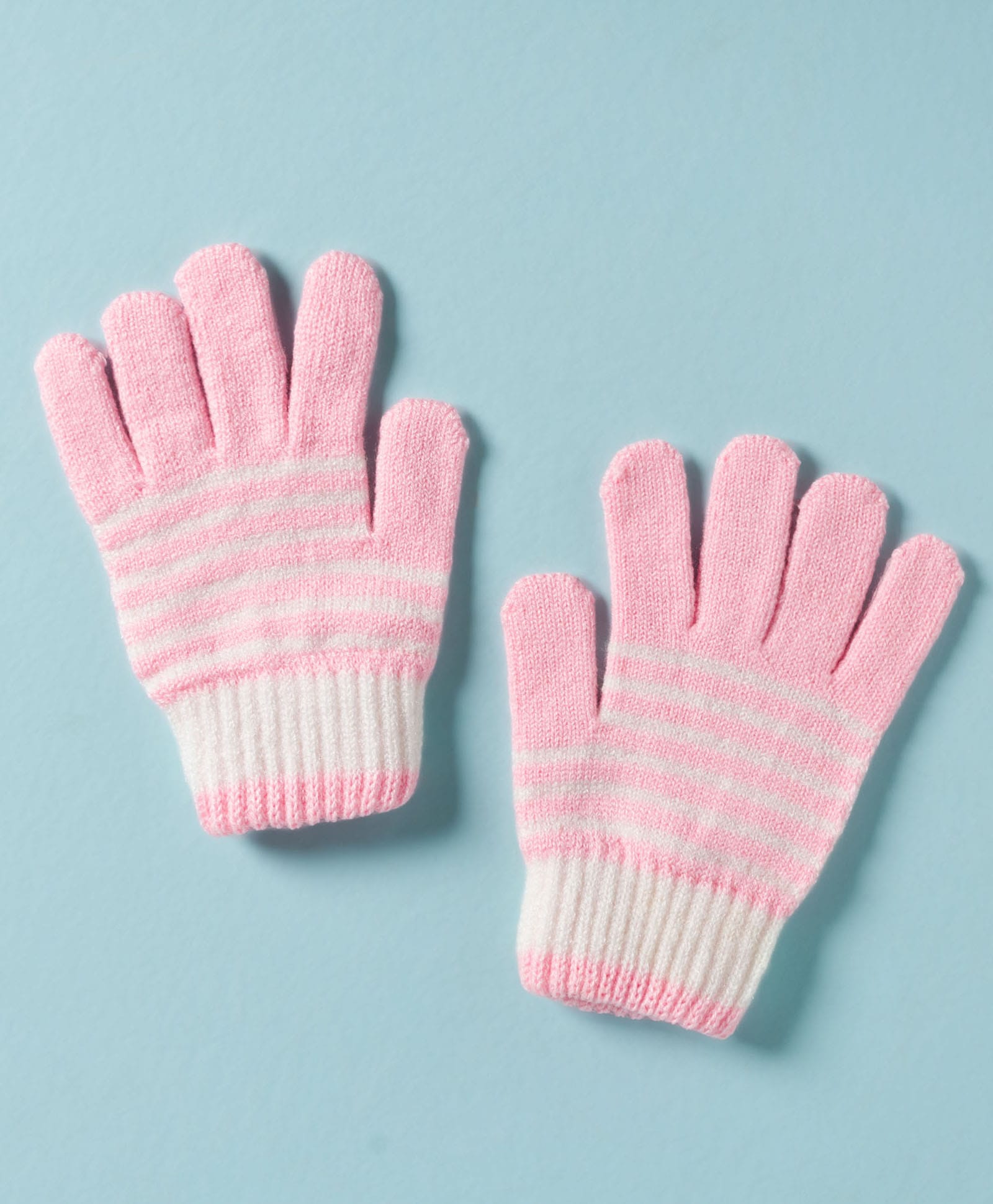 Model Knit Gloves With Stripes - Light Pink & White-picture-16