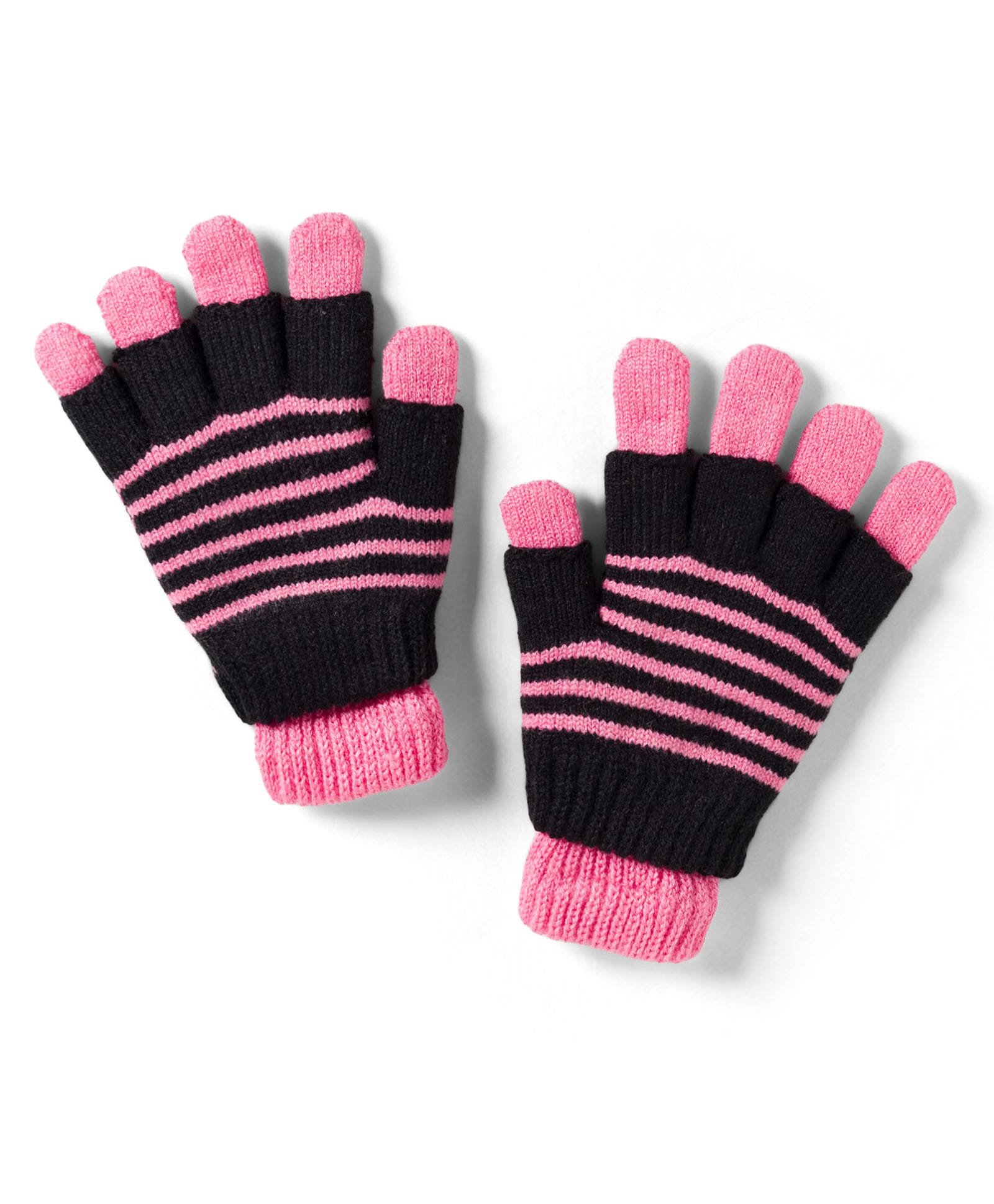 Model Knit Gloves With Stripes - Dark Pink & Black-picture-27